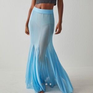 Free People Intimately Godet Girl Light Blue (Sea Washed) Mesh 1/2 Slip